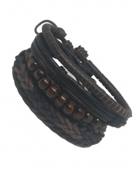 Ανδρικό τετραπλό δερμάτινο χειροποίητο βραχιόλι κοτσίδα