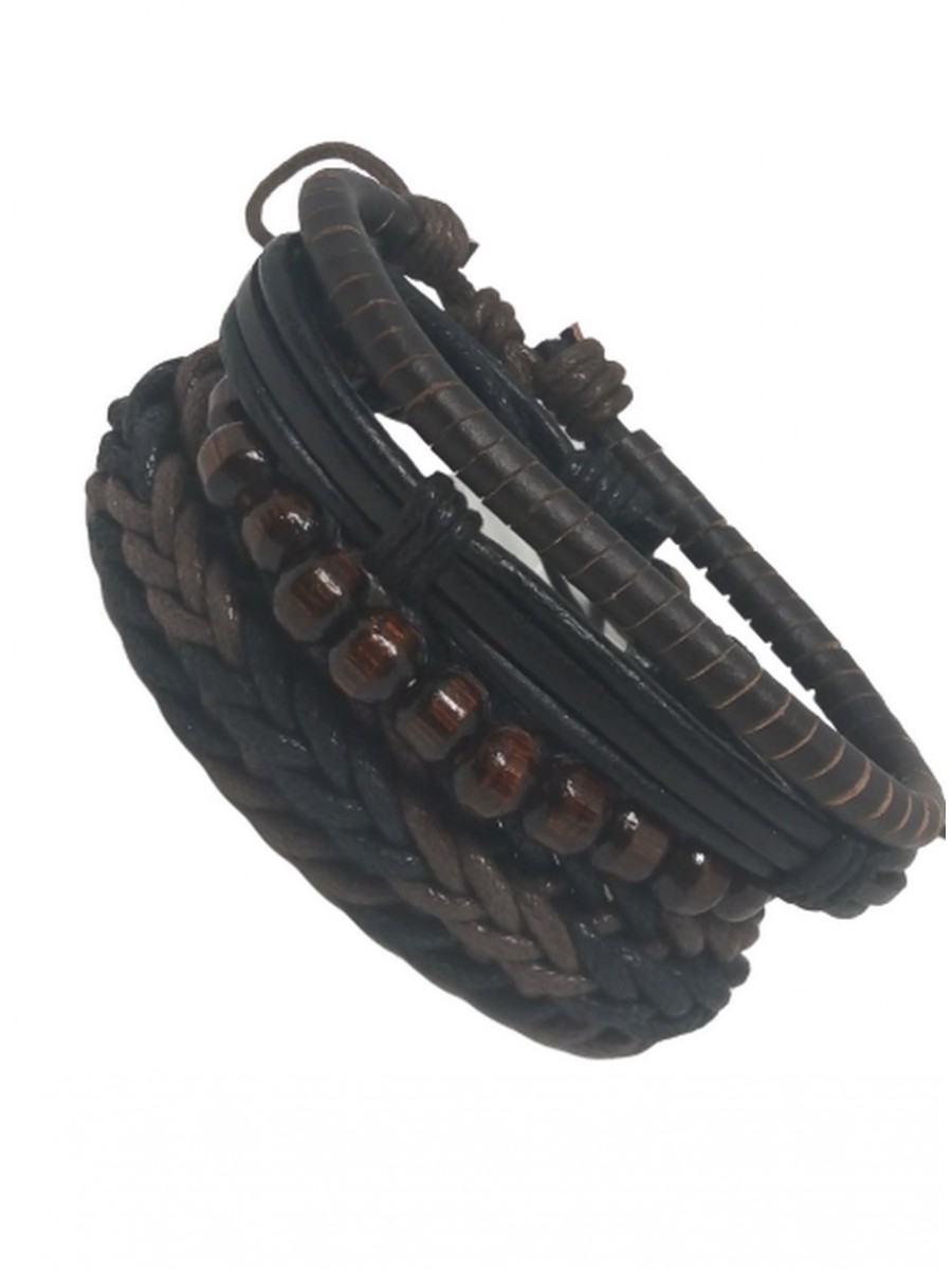 Ανδρικό τετραπλό δερμάτινο χειροποίητο βραχιόλι κοτσίδα