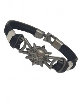 Ανδρικό δερμάτινο χειροποίητο  βραχιόλι Skull