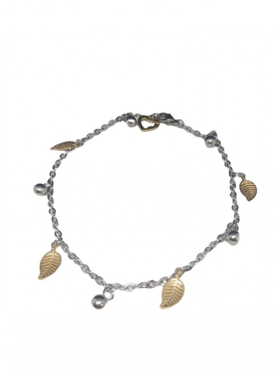 Βραχιόλι ατσάλινο γυναικείο ποδιού Leaf