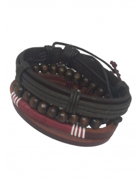 Ανδρικό 3πλό δερμάτινο χειροποίητο βραχιόλι Tough Red