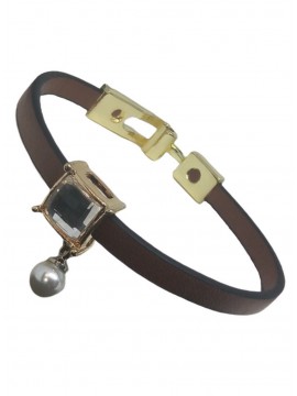 Γυναικείο μοντέρνο δερμάτινο βραχιόλι Καφέ Ίρις 