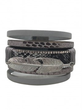 Γυναικείο μοντέρνο δερμάτινο βραχιόλι φτερό grey