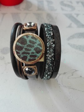 Γυναικείο μοντέρνο δερμάτινο βραχιόλι Tiger Blue Stone