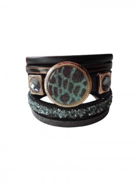 Γυναικείο μοντέρνο δερμάτινο βραχιόλι Tiger Blue Stone