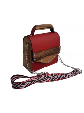 Τσάντα γυναικεία χειρός ώμου ξύλινη κόκκινη