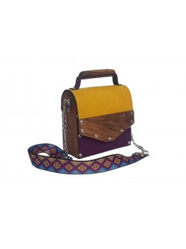 Τσάντα γυναικεία χειρός ώμου ξύλινη μώβ