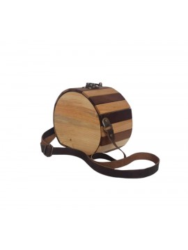 Τσάντα γυναικεία χειρός ξύλινη καφέ μπεζ στρογγυλή