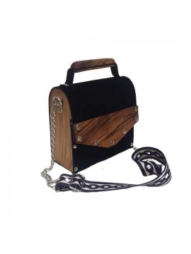 Τσάντα γυναικεία χειρός ώμου ξύλινη μαύρη