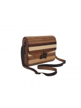 Τσάντα γυναικεία χειρός ξύλινη καφέ μπεζ