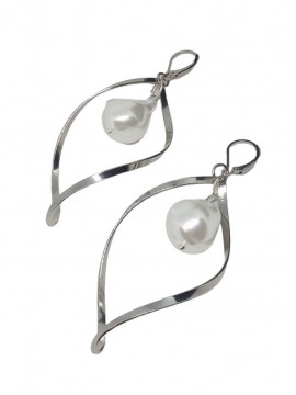 Σκουλαρίκι χειροποίητο γυναικείο επάργυρος ορείχαλκος Πέρλα Illusion