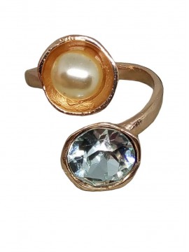 Δαχτυλίδι ορειχάλκινο χειροποίητο γυναικείο strass pearl rose gold