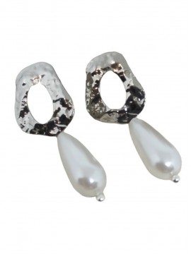 Σκουλαρίκι χειροποίητο γυναικείο επάργυρος ορείχαλκος πέρλα drop Silver