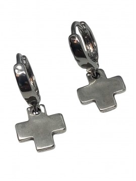 Σκουλαρίκι χειροποίητο γυναικείο επάργυρος ορείχαλκος κρίκος cross