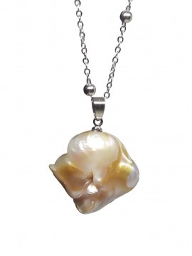 Κολιέ ατσάλινο χειροποίητο γυναικείο ακανόνιστο μαργαριτάρι