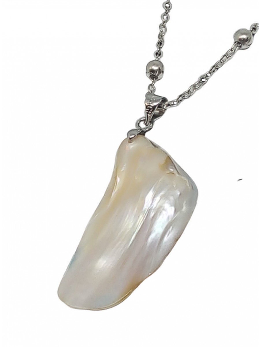 Κολιέ ατσάλινο χειροποίητο γυναικείο ακανόνιστο μαργαριτάρι wind