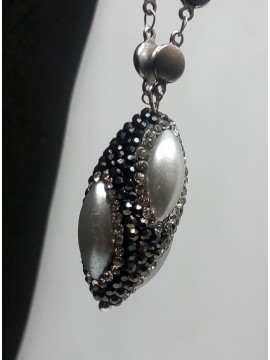 Κολιέ ατσάλινο χειροποίητο γυναικείο πέρλα μαργαριτάρι οβάλ