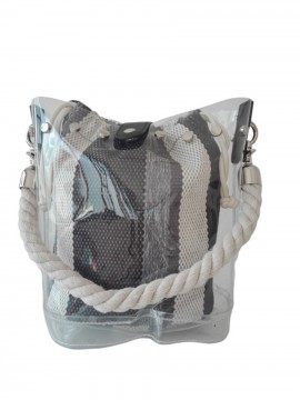 Γυναικεία τσάντα ώμου πουγκί διάφανο μαύρο