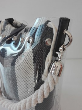 Γυναικεία τσάντα ώμου πουγκί διάφανο μαύρο