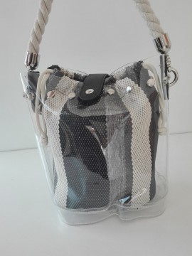 Γυναικεία τσάντα ώμου πουγκί διάφανο μαύρο