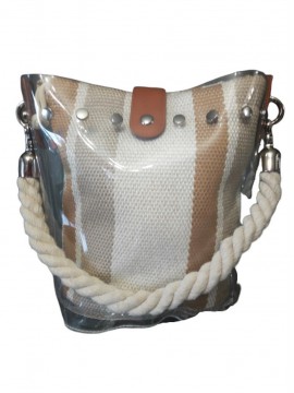 Γυναικεία τσάντα ώμου πουγκί διάφανο/καφέ