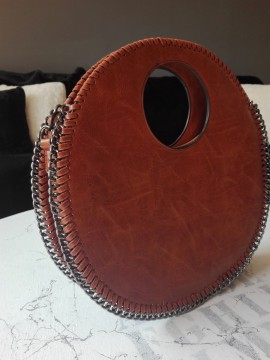 Γυναικεία τσάντα χειρός στρογγυλή μεγάλη χειρολαβή καφέ