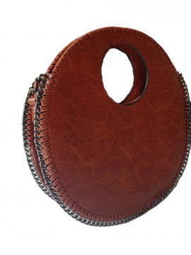 Γυναικεία τσάντα χειρός στρογγυλή μεγάλη χειρολαβή καφέ