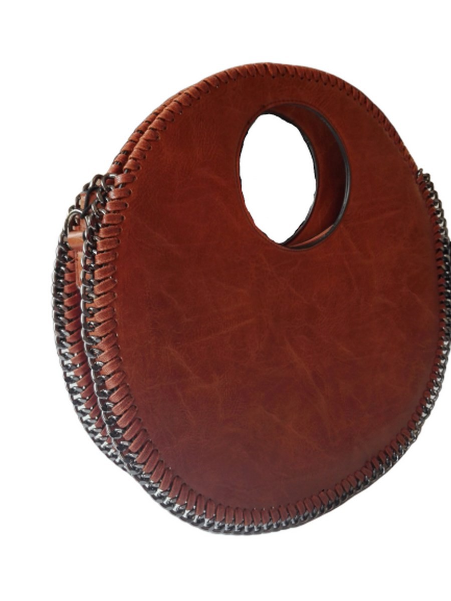 Γυναικεία τσάντα χειρός στρογγυλή μεγάλη χειρολαβή καφέ