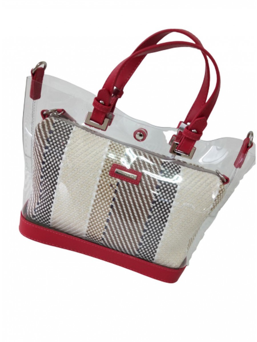 Γυναικεία τσάντα χειρός κόκκινη διάφανη διπλή 