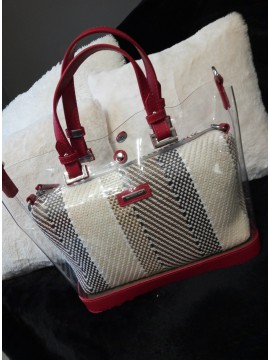 Γυναικεία τσάντα χειρός ροζ διάφανη διπλή 