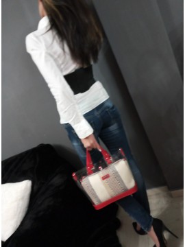 Γυναικεία τσάντα χειρός ροζ διάφανη διπλή 