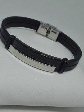 Ανδρικό ατσάλινο βραχιόλι διπλή πλάκα silver black