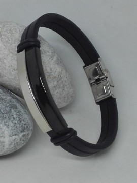 Ανδρικό ατσάλινο βραχιόλι διπλή πλάκα silver black