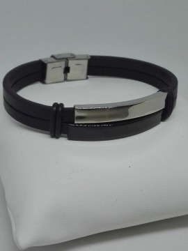 Ανδρικό ατσάλινο βραχιόλι διπλή πλάκα silver black