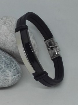 Ανδρικό ατσάλινο βραχιόλι διπλή πλάκα silver black