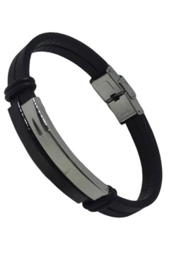 Ανδρικό ατσάλινο βραχιόλι διπλή πλάκα silver black