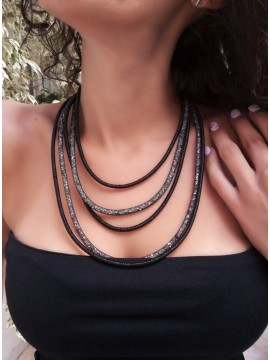 Κολιέ χειροποίητο γυναικείο Crystal Black κρύσταλλοι