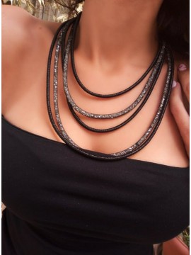 Κολιέ χειροποίητο γυναικείο Crystal Black κρύσταλλοι