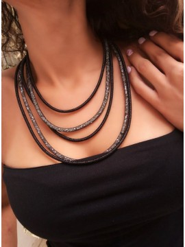 Κολιέ χειροποίητο γυναικείο Crystal Black κρύσταλλοι