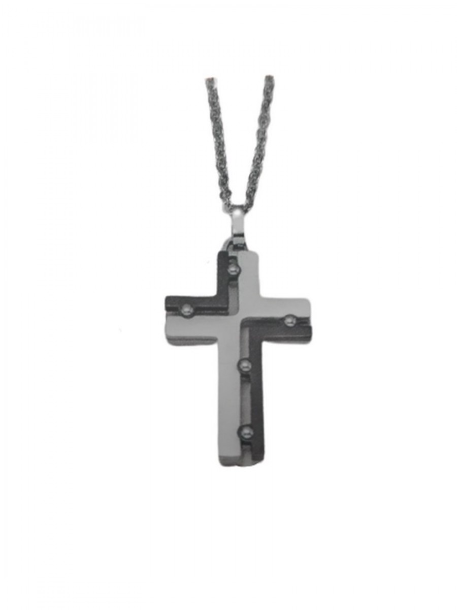 Ανδρικός ατσάλινος σταυρός black silver