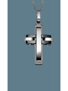 Ανδρικός ατσάλινος σταυρός silver black chain