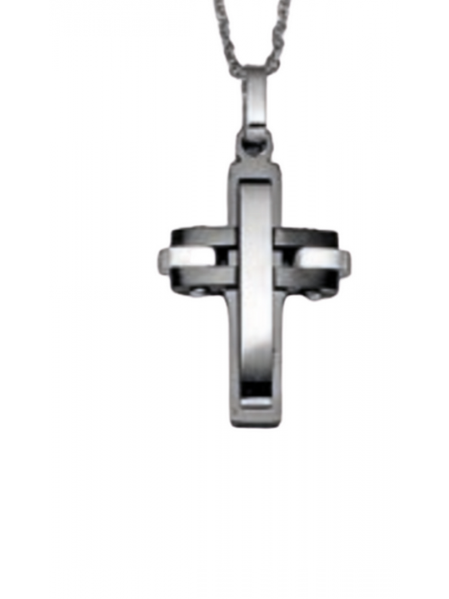 Ανδρικός ατσάλινος σταυρός silver black chain