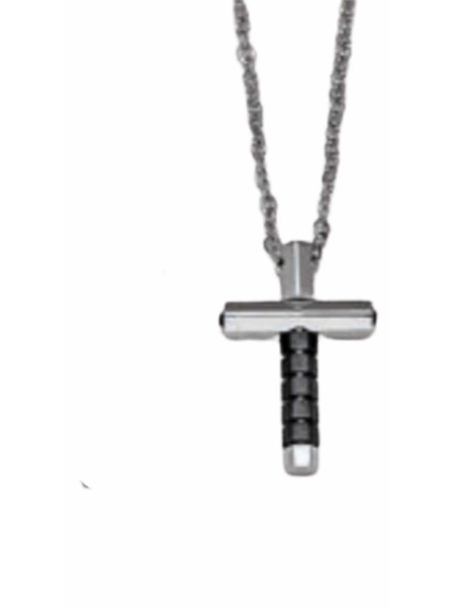 Ανδρικός ατσάλινος σταυρός silver black στύλος