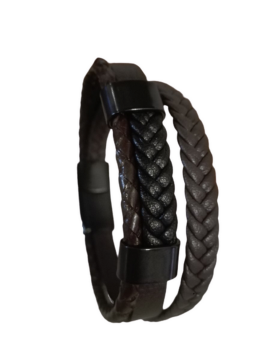 Ανδρικό  ατσάλινο δερμάτινο βραχιόλι πλέξη black