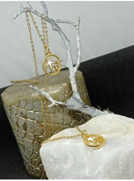 Κολιέ ατσάλινο γούρι αστέρι με φίλντισι  23 