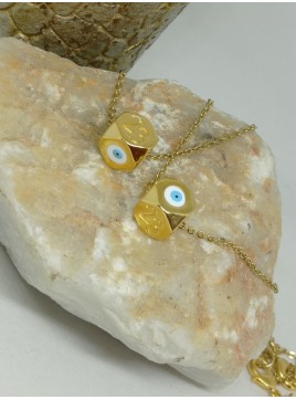 Κολιέ ατσάλινο γούρι κύβος με μάτι  23 