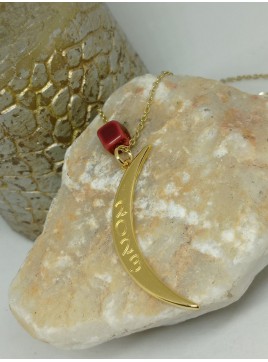 Κολιέ ατσάλινο γούρι φεγγάρι μπορντό  23 