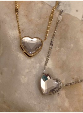 Κολιέ ατσάλινο γυναικείο καρδιά επίχρυσο με κρύσταλλο