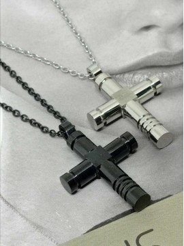 Ανδρικός ατσάλινος σταυρός silver Bolt