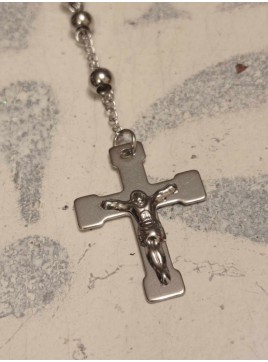 Μοντέρνο ατσάλινο κολιέ ροζάριο σταυρός silver